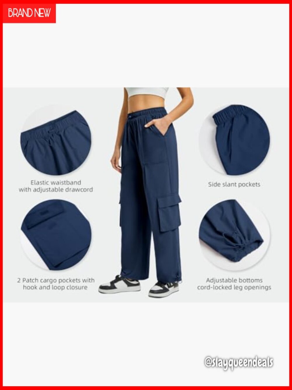 Water Resistant Cargo Hiking Joggers Lightweight Drawstring Pants - Picture 5 of 6
